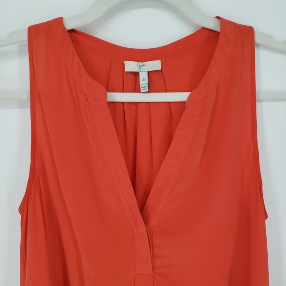 Joie Silk Blouse Sleeveless Aruna Top Split V Neck High‎ Low Hem Orange Work - Picture 6 of 9